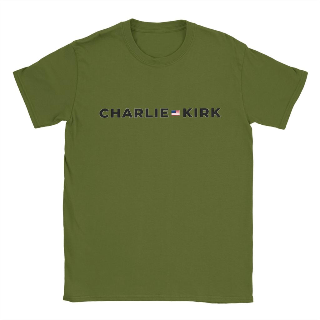 Casual Charlie Kirk Logo T-Shirts Men Round Collar Cotton T Shirt  Short Sleeve Tees Big Size Clothing
