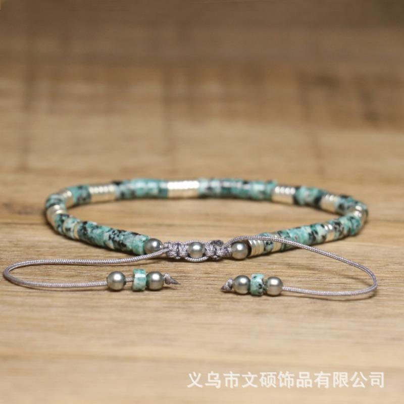 Turquoise Heishi & Silver Disc Bracelet – Adjustable Boho Jewelry, Protection Calm Gift for Men & Women