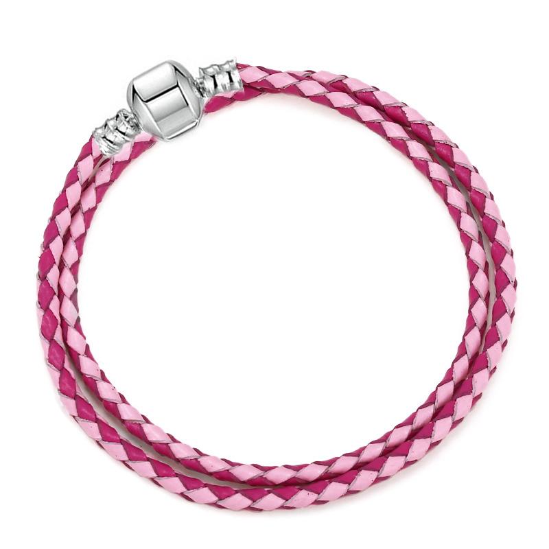 Серебряный кожаный браслет с бусинами, многоцветная цепочка с подвесками, модное ювелирное изделие для женщин 16cm