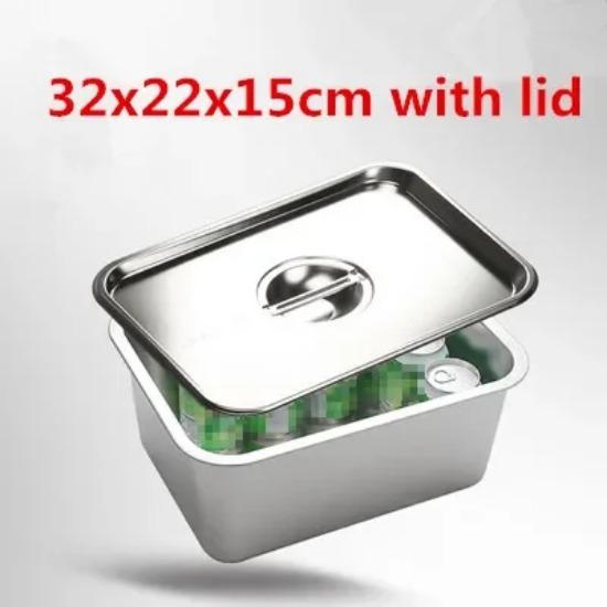 304 Stainless Steel Flat Bottom Rectangle Square Basin with Covered Dish Buffet Plate Food Basin Grilled Plate Bbq Storage Tray