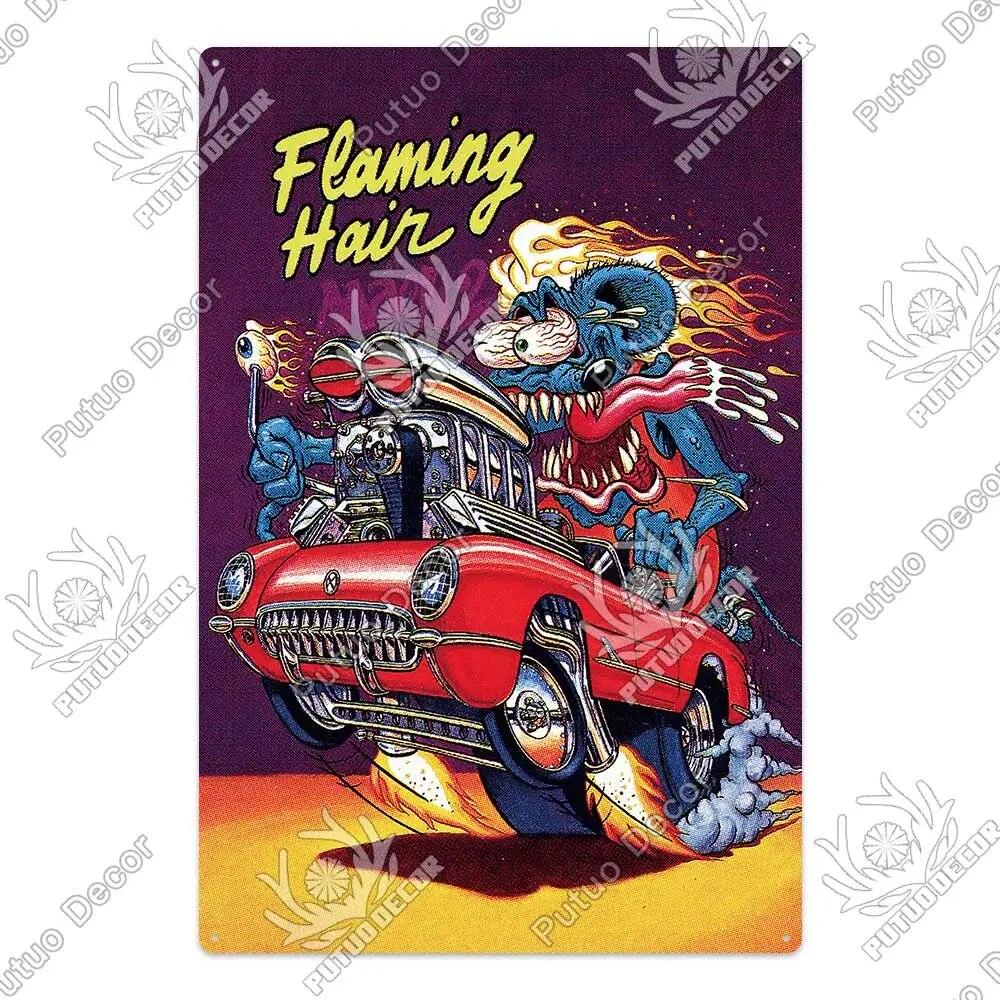 Putuo Decor Rat Fink Modified Car Culture Vintage Metal Tin Sign Decorative Plate for Garage Man Cave Bar Pub Club Decoration
