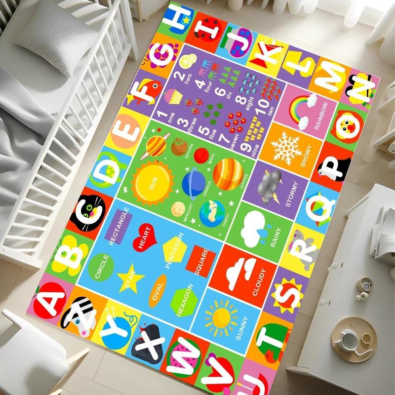Children's Educational Interactive Crawling Carpet Letters Number Learning Mat Modern Home Decor Anti-Slip Rugs for Living Room