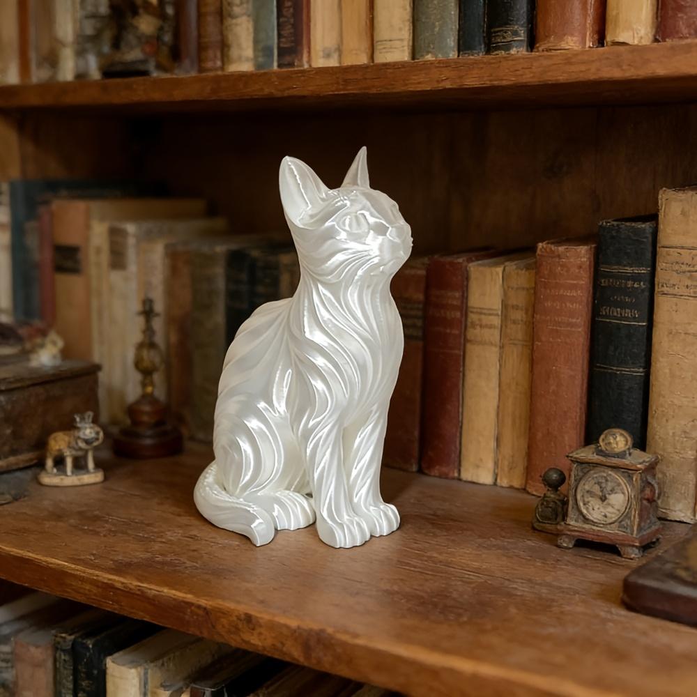 Modern Wave Cat Statue, Sitting Cat Ornament with Wave Curling Hair, Creative Home Office, Desktop Decoration, Living Room