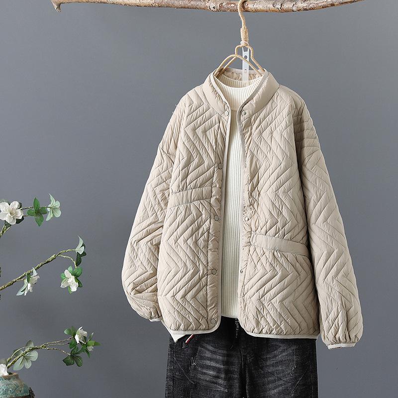 Schinteon Women Ultra Light White Duck Down Jacket Stand Collar Autumn Winter Warm Coat Vintage Loose Over Size Outwear