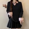 Navava Women Lovely Two In One Check Collar Cable KniT Long Sleeve T shirT Nk353