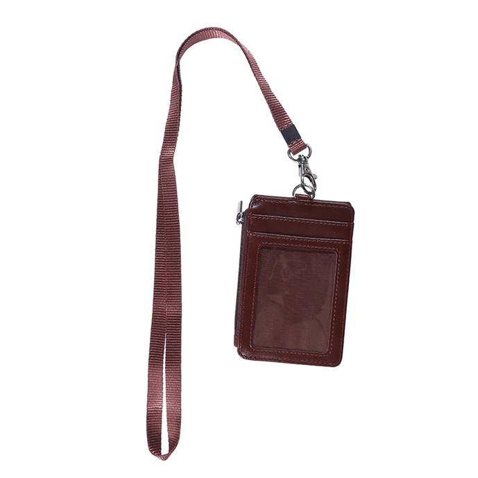 Vertical Leather Card Holder Wallet Multi-Pocket Neck Lanyard ID Badge Holder with Zip Pocket Card Slots for Work School Cruise Hotel