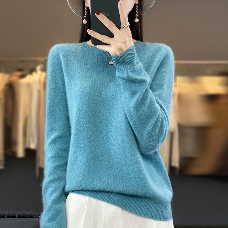 TIFICY Women's Fashion Casual Fall Winter Solid Color Print Long Sleeve O-Neck Sweaters