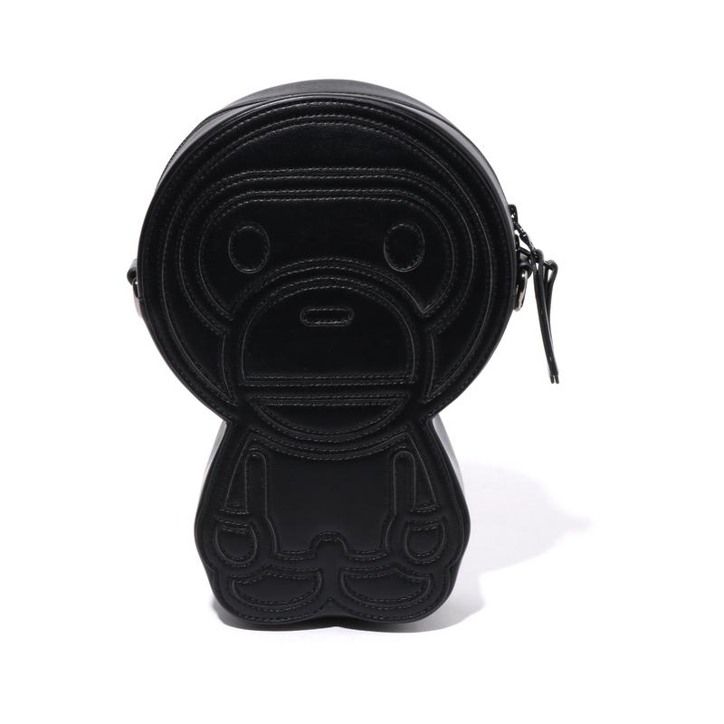 A Bathing Ape Cartoon Monkey Synthetic Leather Crossbody Bag Unisex bags Black 0ZXBGMX01901P Black BKX