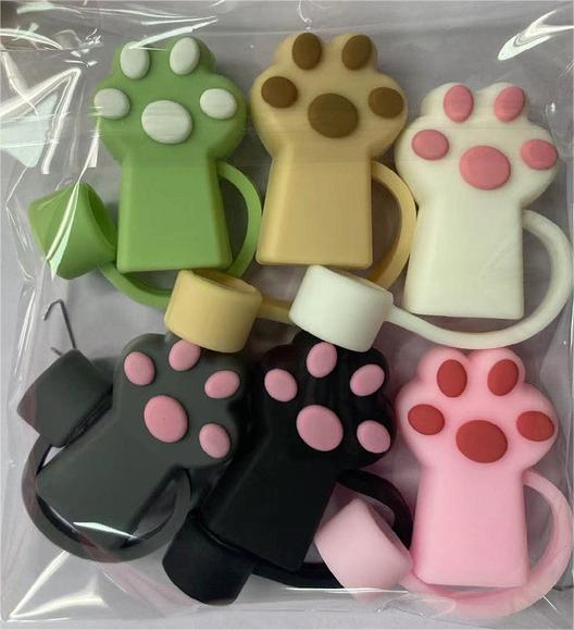 10mm Cute Paw Dust-Proof Silicone Straw Toppers Food Grade Material Straw Cover for Tumbler Cup Animal Cat Dog Lovers Gift