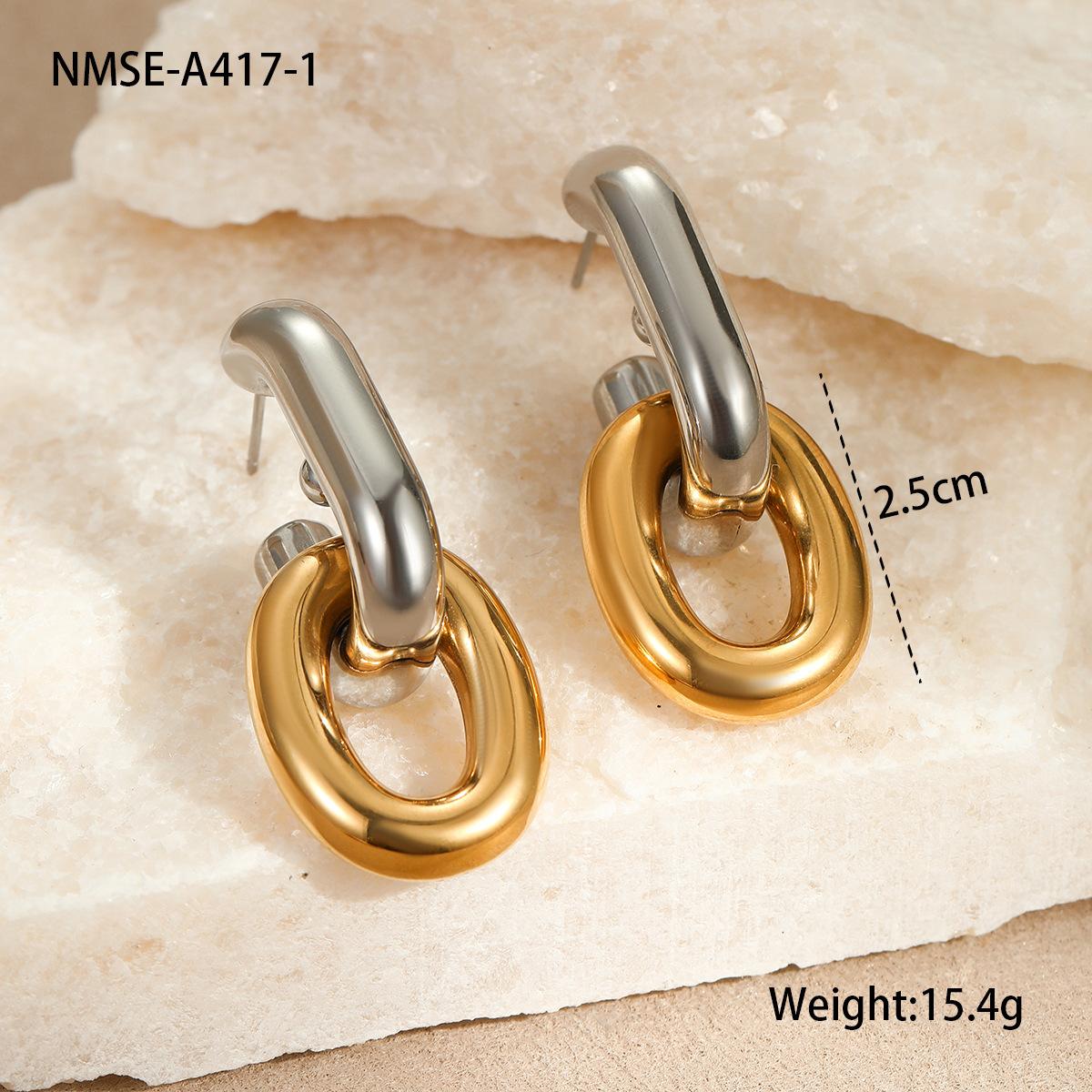 GEMCHIC Women s Fashion Vintage Retro Chain Linked Two-tone Stainless Steel Earrings Irregular Titanium Steel Ear Jewelry