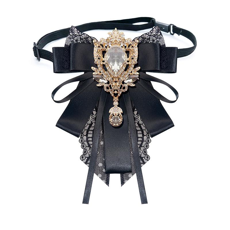 

New Vintage Rhinestone Bow Tie Lace Ribbon Brooch Pins for Women and Men Elegant Accessory Wedding Party Jewelry Gifts чёрный