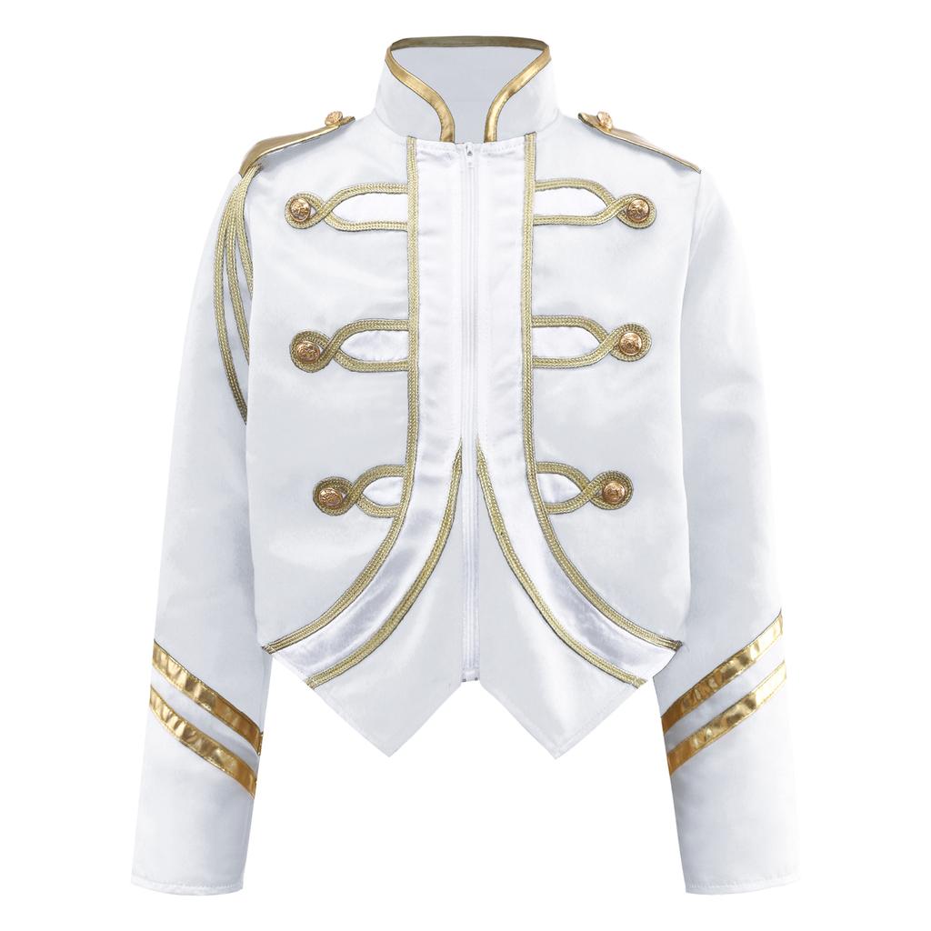 Jungen Trompeten Ehrengarde Team Uniform Marschkapelle Jacke Kontrastfarbe Langarm Reißverschluss Mantel