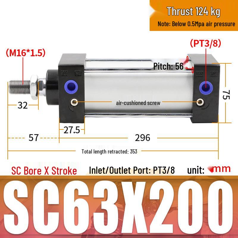SC63 High Thrust Small Pneumatic Cylinder, Model SC40/50/80/100*125X150X200X500-S