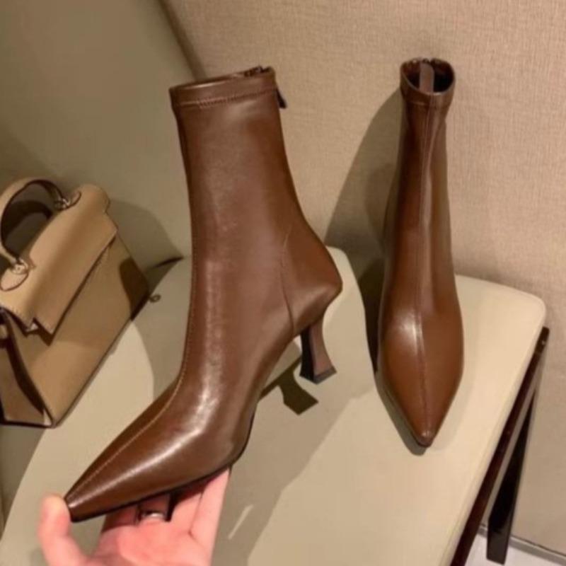 

Модные женские ботильоны на высоком каблуке с острым носком, элегантная обувь 2025 зима, короткие ботинки челси, новые тренды, туфли-лодочки, ботильоны для платья De Mujer 34