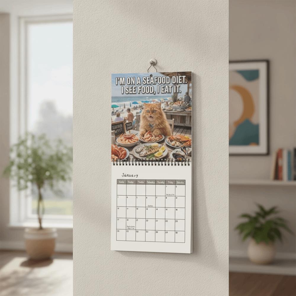 12-Month Cat Theme Monthly Calendar Thick Paper Wall Hanging Calendar Living Room