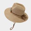 Boho-Chic Handcrafted Straw Cowboy Hat with Blue Accents - Breathable, Lightweight & Stylish for Women