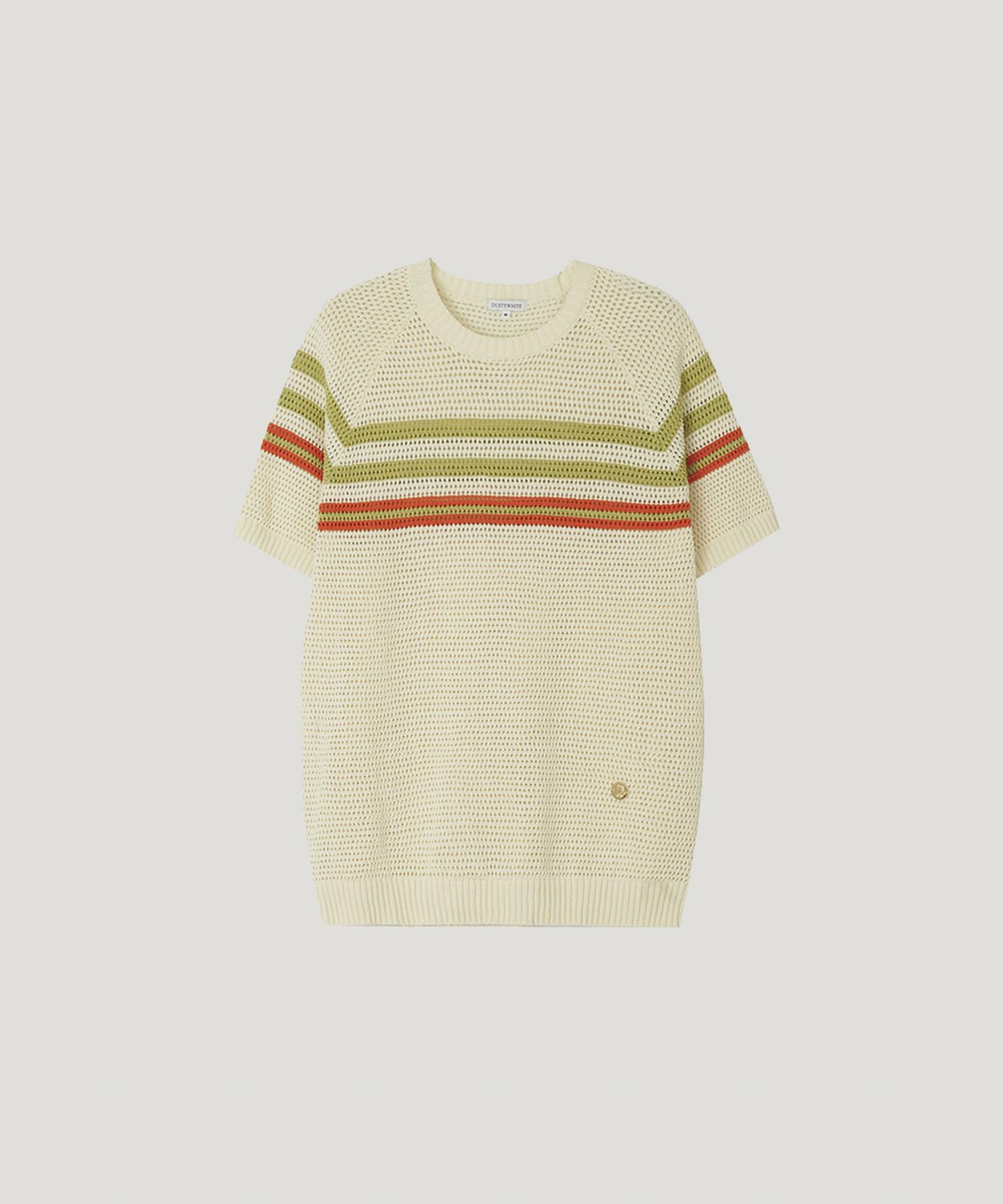 The Dusty White Cream Crochet Striped Knit M