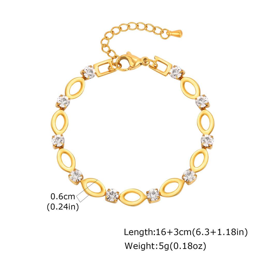 Women's Stainless Steel Oval Rhinestone Bracelet Necklace BR-2527