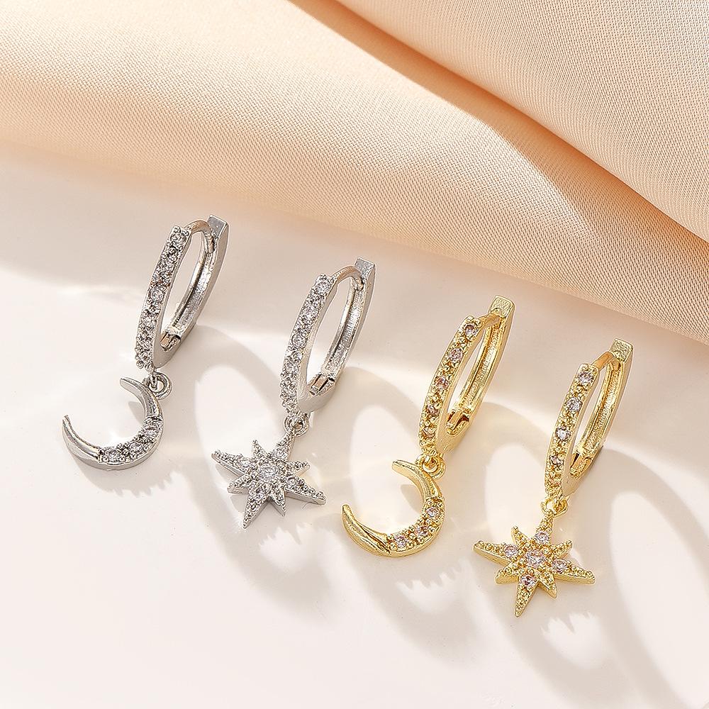 Hot selling moon asymmetrical earrings for women, fashionable, versatile, and high-end earrings