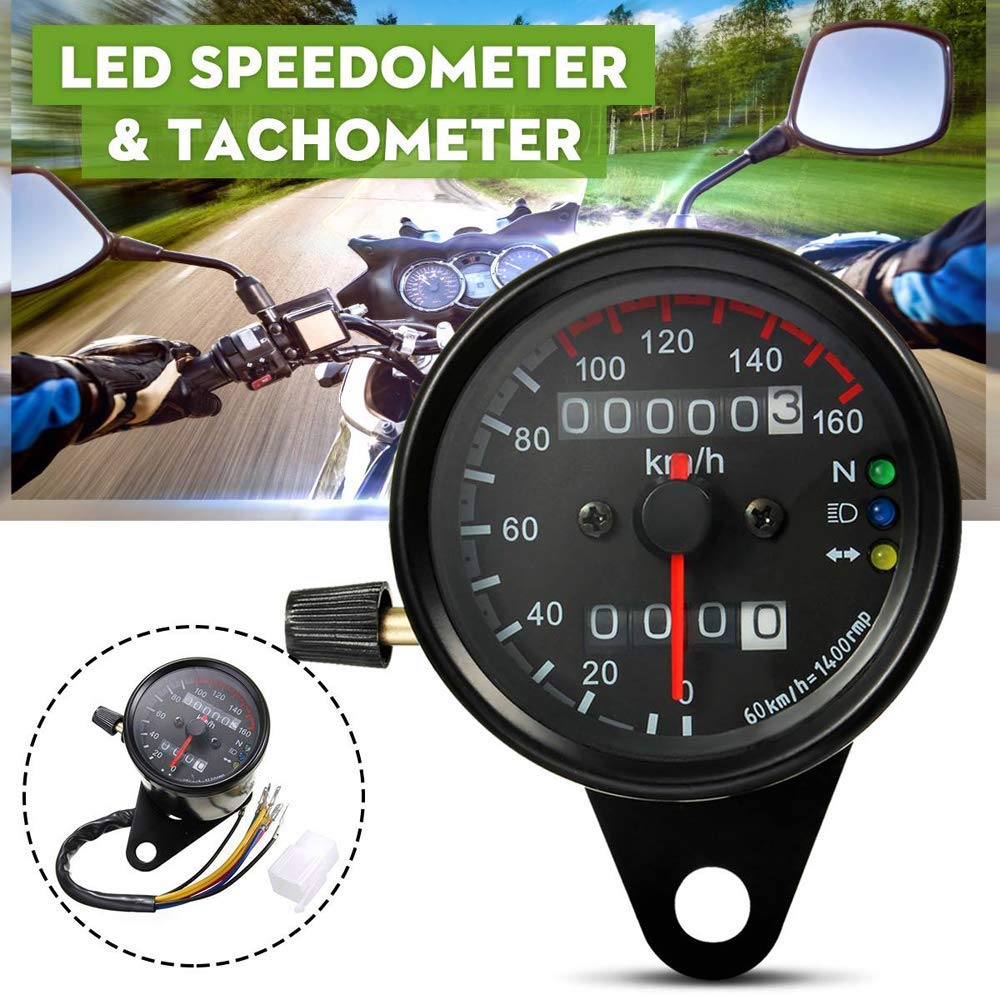 HANSWD Mini Speedometer, Mechanical, Bike Meter, For Motorcycles, Backlight, Odometer, Universal Use, 12 V,