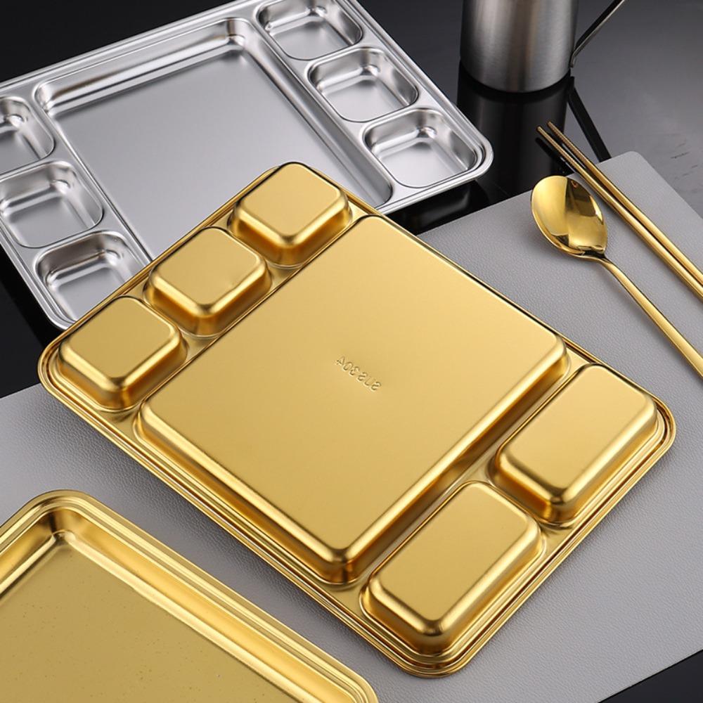Multi-Compartment Stainless Steel Divided Meal Tray Rectangular Food Serving Plate Kitchen