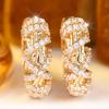 Luxury Gold Color Twisted Rope White Zircon Huggie Hoop Earrings for Women Daily Elegant Jewelry