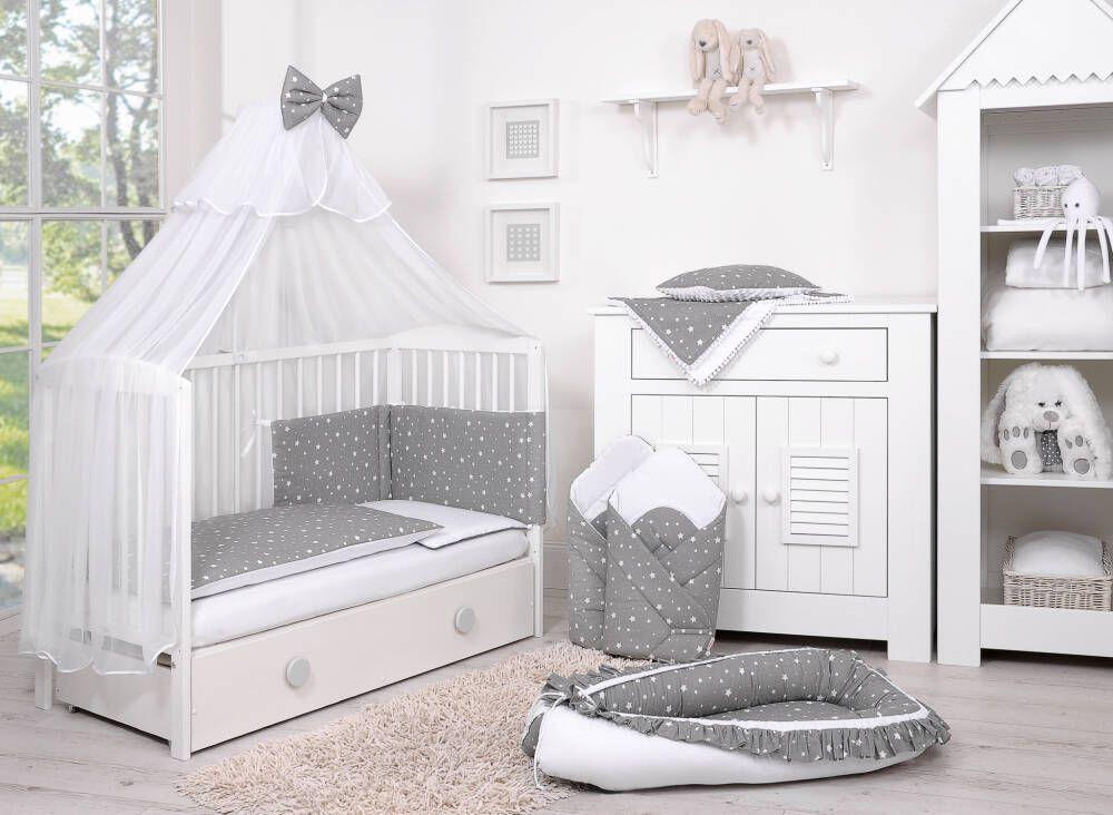 Double-sided 2-piece cotton children's bedding set - mini white stars on gray/white