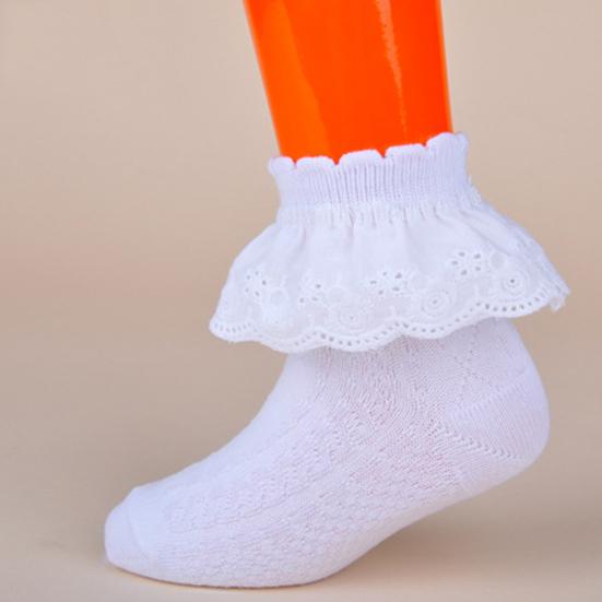 Kids Girls Fashion Solid Color Lace Trim Breathable Mesh Short Cotton Socks