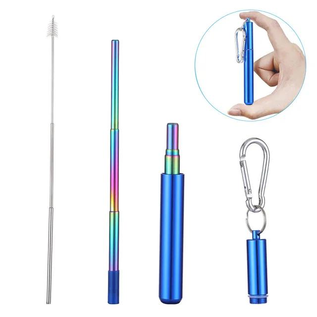 Stainless Steel Telescopic Drinking Straw, Portable Straw for Travel, Reusable Collapsible Metal Drinking Straw with Brush