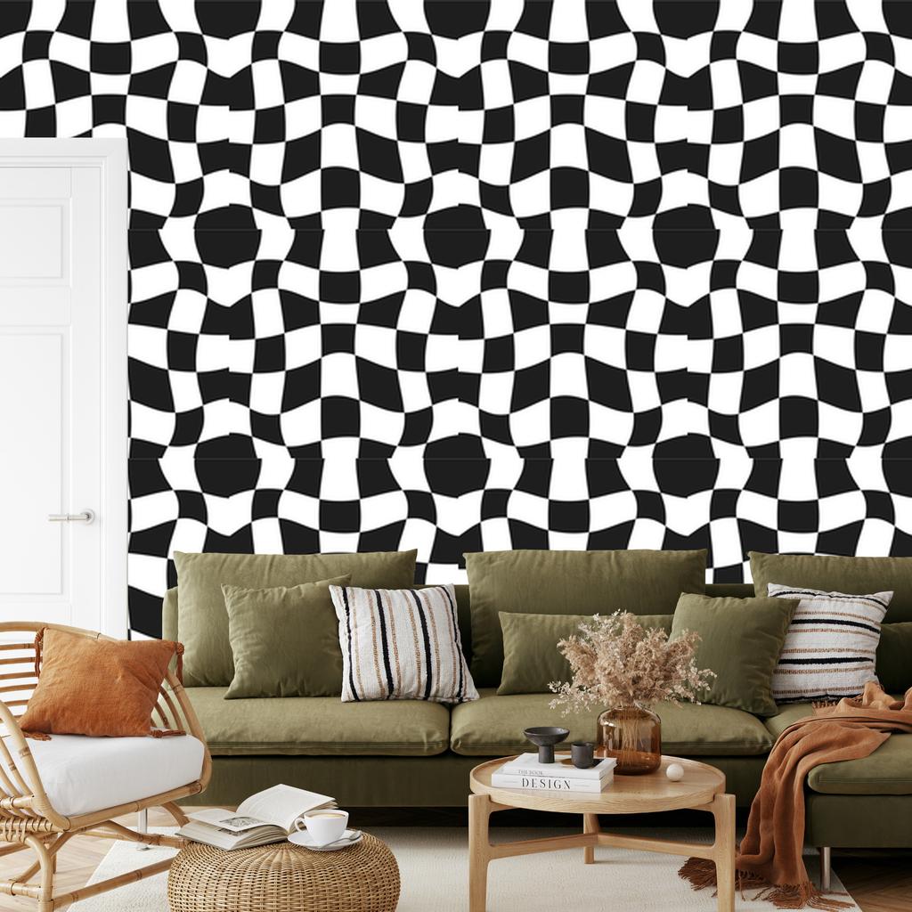 Casual Checkerboard Wallpaper, Graphite and White, for the Living Room and Bedroom, 50x1000