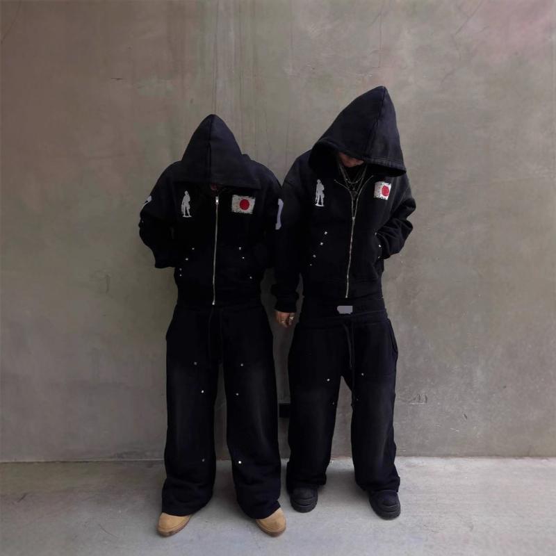 Personalized Street Style European and American Unisex Cartoon Comic Print Hooded Zipper Plus Pocket Hip-hop Hoodie