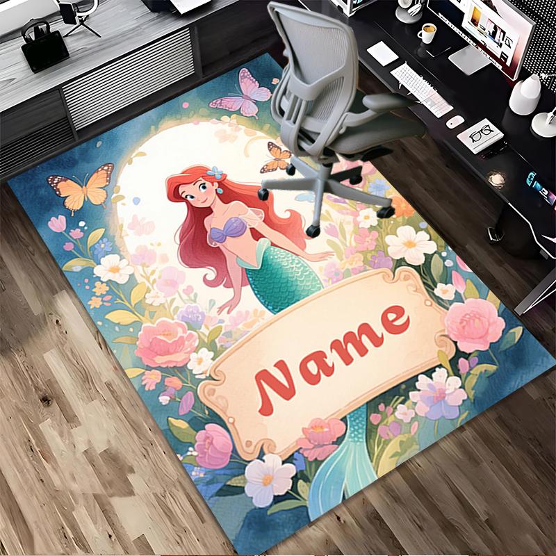 Custom Name Mermaid Garden Living Room Non-Slip Area Rug Soft Carpet for Bedroom Kids Playroom Sofa Office Home Decor Doormat