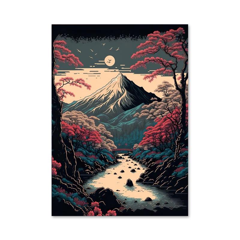 Retro Fantasy Japan House Village Landscape Posters and Prints Canvas Paintings Sakura Lake Wall Art For Living Room Home Decor