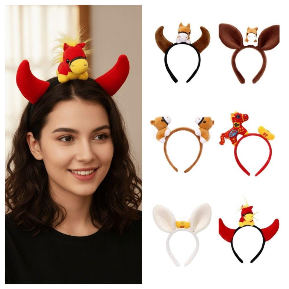 Pony Horse Hair Hoop Mascot Plush Horse Headband Exquisite New Year Headband  Women