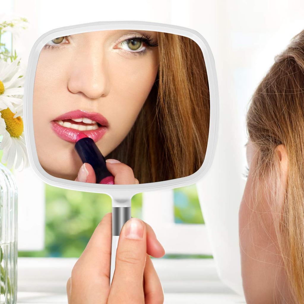 Snowflake Large Hand Mirror with Handle, Hairdresser Mirror (White)