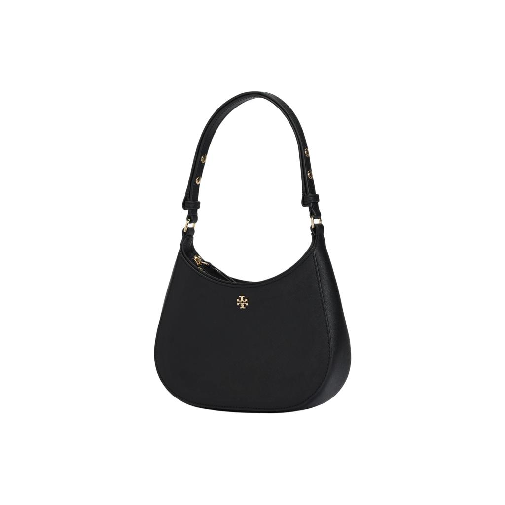 Tory Burch Emerson Minimalist Fashion Zipper Open Texture Underarm Bag Women Handbag Black 150258-001