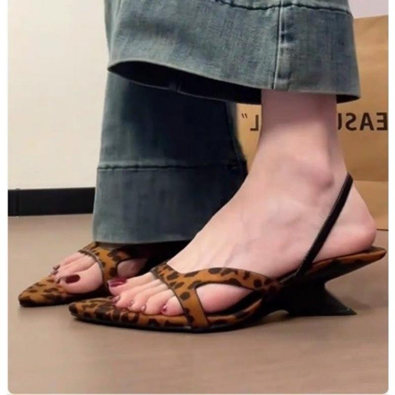 Leopard Women's Slippers Designer Mid Heels Shoes Elegant Summer Sandals 2025 Sexy Pumps Flip Flops New Party Sandalias De Mujer