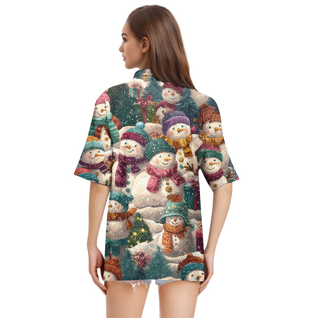 Damemote Uformelt jakkeslag kortermet skjorte med knapper for kvinner