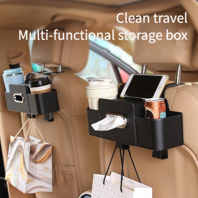 Car Interior Back Seat Storage&Organizer with Cup Holder, Phone Holder, Seat Back Tissue Box and Storage Hook, Multifunctional Car Storage&Organizer