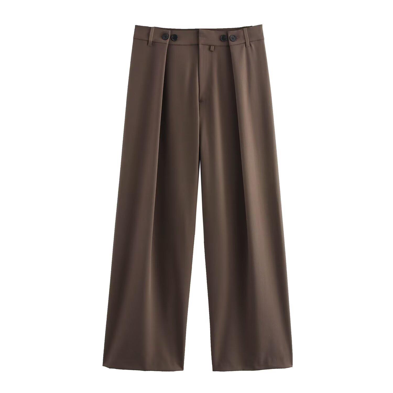 

Женский приталенный костюм для通勤 с поясом и комплект повседневных брюк с высокой талией, весна 2025 Medium коричневый