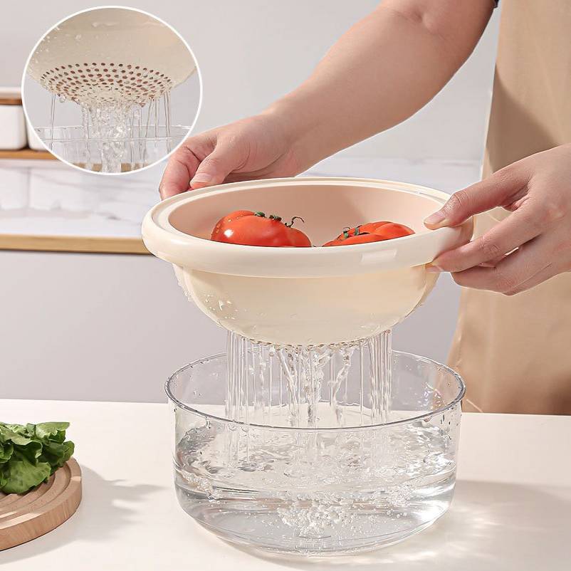 Double Layer Thiened Plastic Drain Basket Two in One Vegetable Waing Tray Multi Functional Fruit Draining Basin
