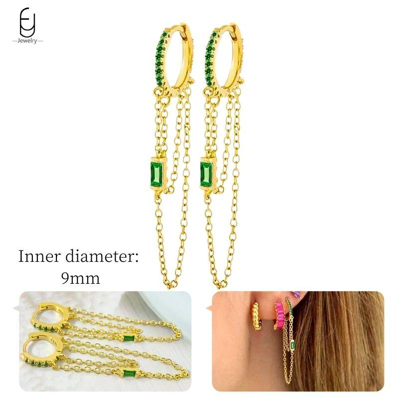 925 Silbernadel Grüne Zirkon Gold Ohrringe Herz Creolen für Damen Zarte Steckerohrringe Luxuriöser Schmuck Geschenke