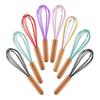 4 Pcs Silicone Whisk Wooden Handle Comfortable Grip Scratch-resistant Silicone Wrapped Egg Beater Kitchen Whisks for Cooking