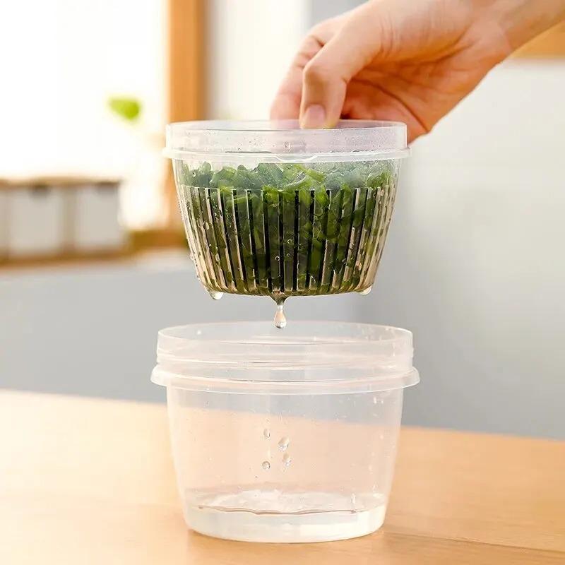 350ml Condiments Crisper for home,kitchens accessories - Fridge Scallion/Ginger/Garlic Drainage Fresh-Keeping Box