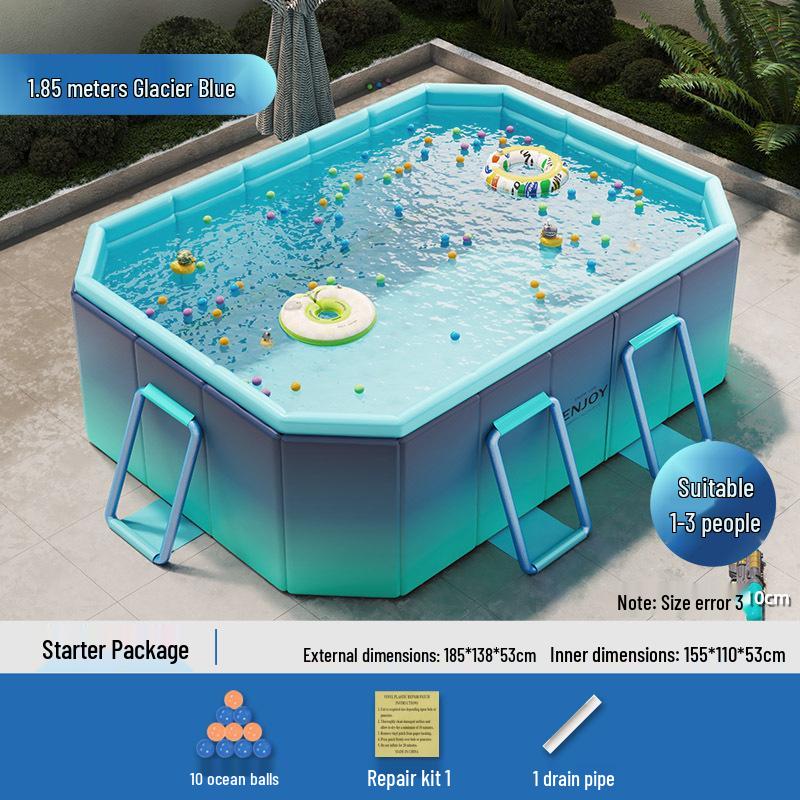 Blue No-Installation Inflatable-Free Family Swimming Pool for Outdoor Home Use - Ready for Immediate Use