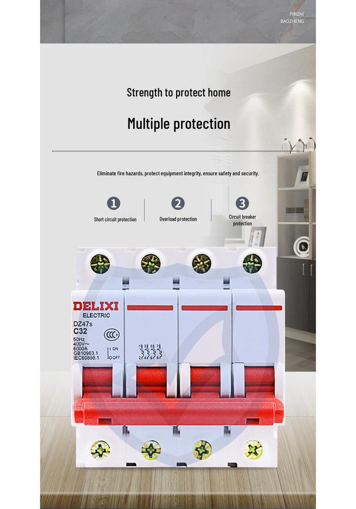 Delixi DZ47s 4P MCB Circuit Breaker: Three-Phase 380V Miniature Main Electric Switch