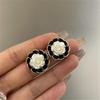 Korean Unique Camellia Black White Stud Earrings for Women Piercing Ear Jewelry Pendientes Earring