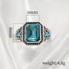 Accessories Geometric Square Aquamarine Zircon Ring For Women Vintage Textured Punk Hip Hop Ring For Men