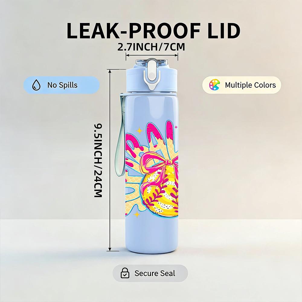 1PC Colorful Softball Bow Graffiti Art 750ml Color Plastic Water Bottle Leakproof Flip Straw Lid For Sports Office Home Use
