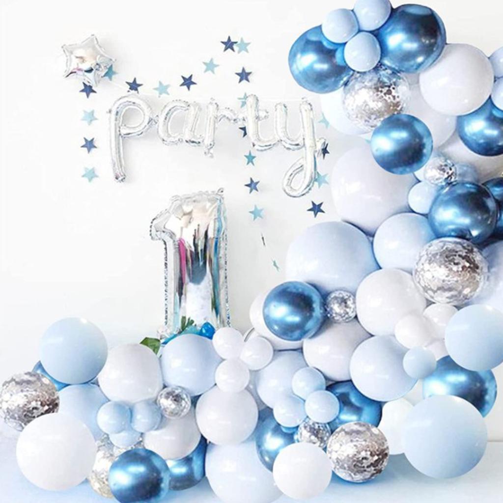 Metallic Blue Balloons With Silver Confetti For Baby Shower Birthday Wedding Decor